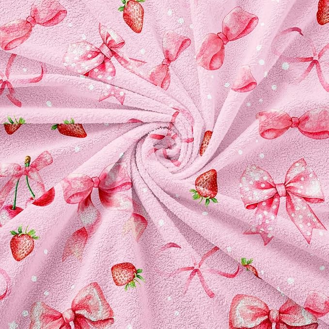 Pink Cherry Bow Couch Cover for 2 Cushion Couch,Strawberry Couch Covers for Dogs Cat Scratch Proof Cute Ribbon Bowknot Kawaii Fruit Princess Bow Tie Seat Covers Soft Furniture Protector,71" x 134"