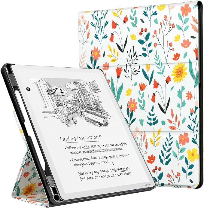 CoBak Case for 11" Kindle Scribe 3rd Generation 2025, Kindle Scribe Colorsoft with Two Viewing Angles - All New PU Leather Cover with Auto Sleep Wake, Pen Holder. Flower Sea