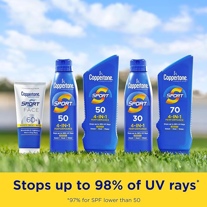Coppertone Sport Sunscreen Spray SPF 50, Water Resistant Spray Sunscreen Pack, 5.5 Oz, Pack of 2 (Packaging May Vary)