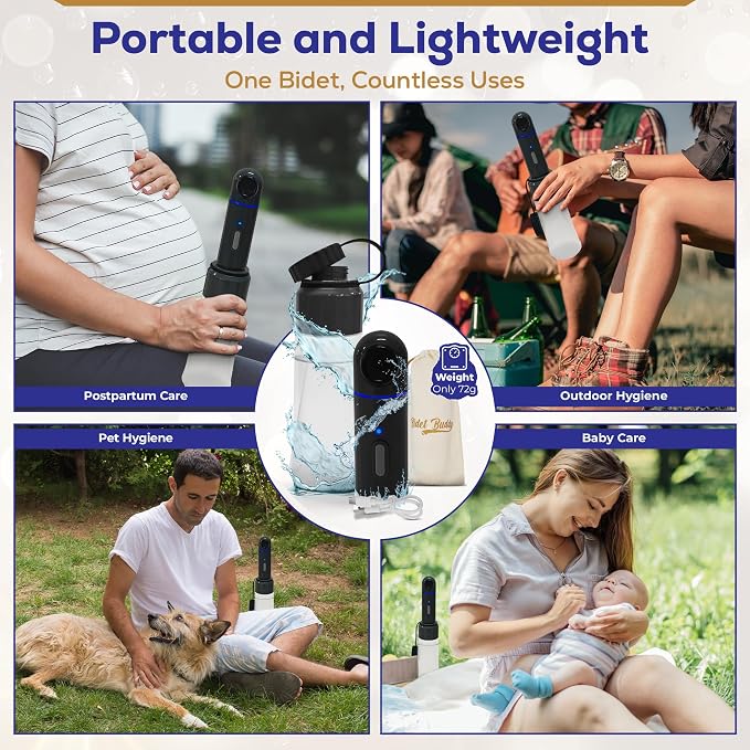 BIDET BUDDY® LuxeJet Portable Bidet for Travel | Electric Handheld Rechargeable Bidet Sprayer | Waterproof Gentle Pressure Personal Cleaning Device for Women, Men, Baby & Postpartum | USB C - V2