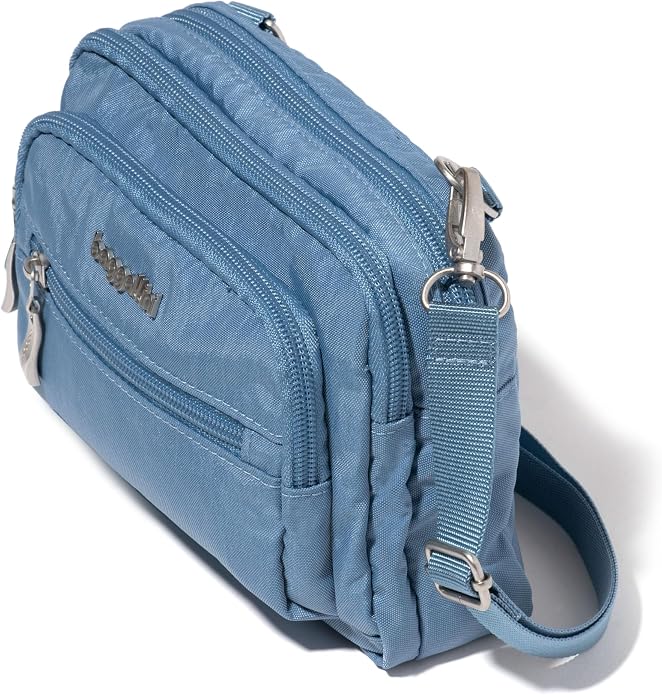 Baggallini Triple Zip Small Crossbody Bag for Women - Lightweight Convertible Fanny Pack Belt Bag