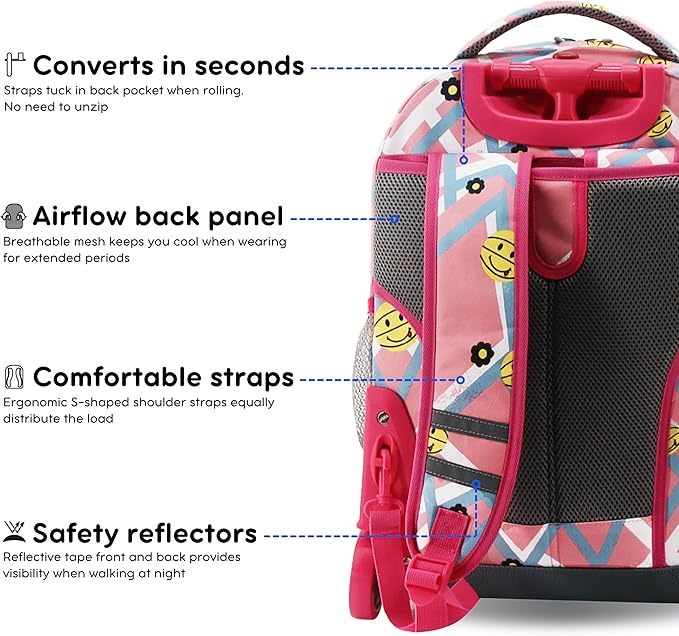 J World Sunrise Kids Rolling Backpack for Girls Boys. Roller Bookbag With Wheels For School, Basketbally