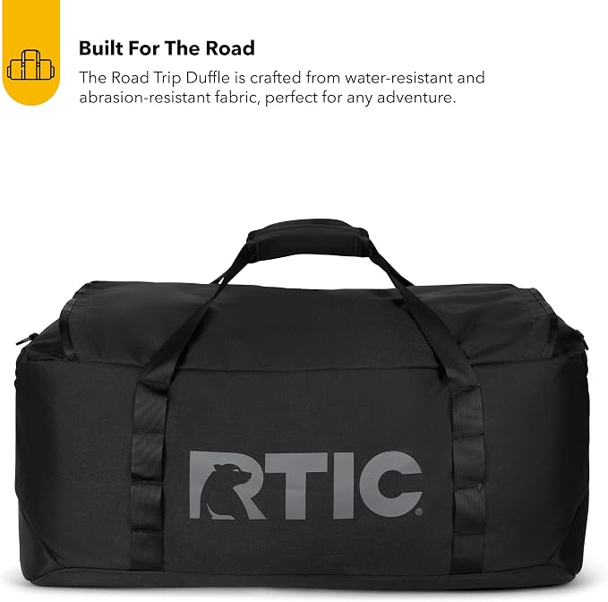 RTIC Road Trip Duffle Bag for Men and Women, Traveling Tote for Camp, Travel, Gym, Weekender, Camping, Overnight, Carry On, Sports, Spacious, Water Resistant, Large, Black