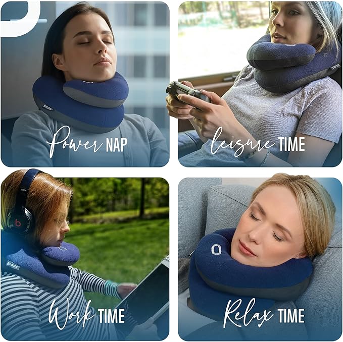 BCOZZY Organic Cotton Double Support Neck Pillow for Travel - 3 Ergonomic Positions for Head, Neck, and Chin Comfort - Ideal for Sleeping Upright on Flights, Cars, and at Home – Large, Gray