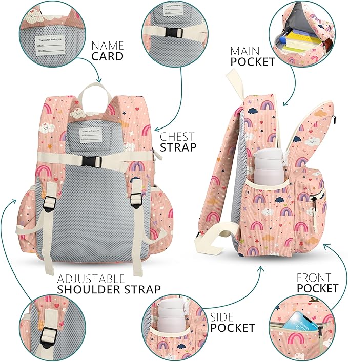 atgark Corduroy Toddler Backpack for Girls 2-5: Preschool Backpack for Girls