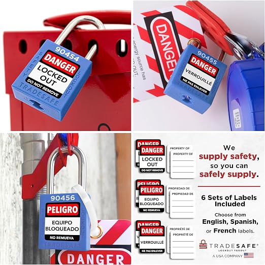TRADESAFE Lockout Tagout Locks Set - 7 Blue Loto Locks, Lockout Locks Keyed Different, 2 Keys Per Lock, OSHA Compliant Lock Out Tag Out Padlocks, Safety Padlocks for Electrical Lockout Tag Out Kits