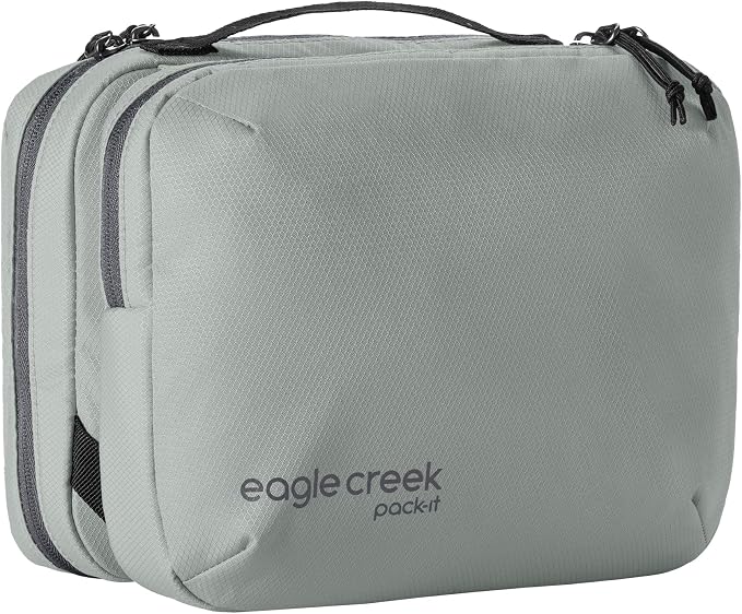 Eagle Creek Pack-It Trifold Toiletry Kit - Dopp Kit Toiletry Organizer with Padded Interior, Durable Hanging Hook & Large Compartments - Water Resistant & Washable - Storm Grey