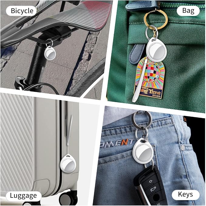 Air Tracker Tags-4 Pack, 5.3 Bluetooth Tracker Work with Apple Find My (iOS Only), 100dB Sound, Smart Tag with Keychain/Lanyard, Item Finder for Luggage/Key/Suitcase, Replaceable Battery, White