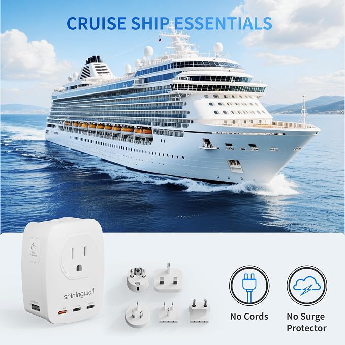 45W GaN Universal Travel Adapter, 7-in-1 2000W International Power Adapter with 3 USB-C(45W PD)/2 USB-A/2 AC, Worldwide Plug for EU,UK,China,AU - Cruise Essentials for Laptop,MacBook,iPad,Phone,Camera