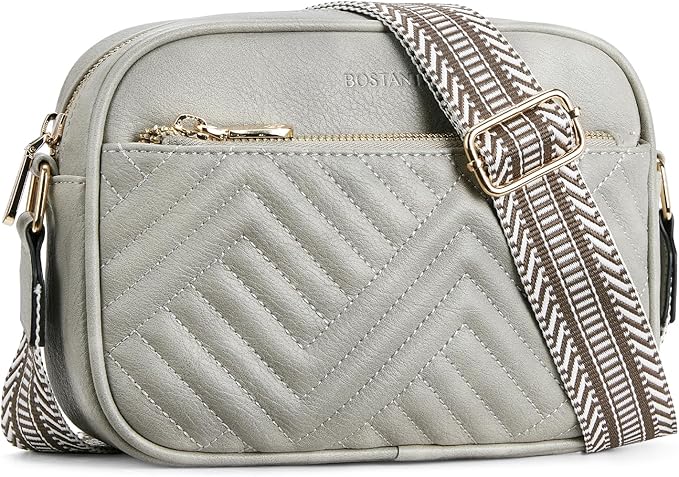 BOSTANTEN Quilted Crossbody Bags for Women Vegan Leather Purses Shoulder Handbags with Wide Strap