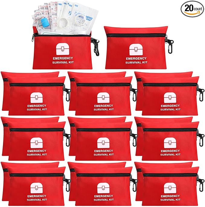 Geiserailie 20 Bags Small First Aid Kits Bulk Mini Travel Size Emergency Individual Zipper Pouch Self Care Package Supplies for Homeless Travel Hiking Sports Outdoor College Dorm Essentials, 1740 Pcs