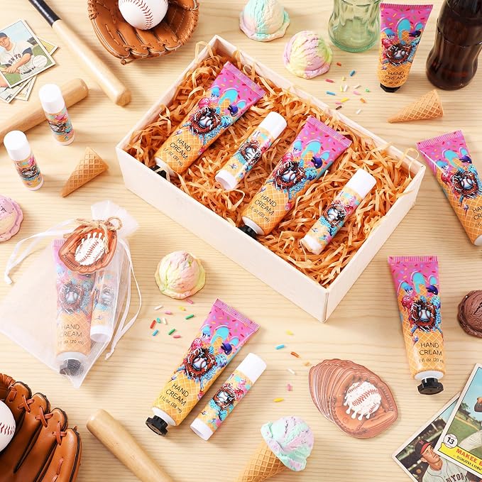 Lounsweer 24 Sets Ice Cream Drip Baseball Hand Cream and Lip Balm Gift Baseball Party Favors Goodie Bag Stuffers Team Gifts Birthday Party Favors for Teen Adults
