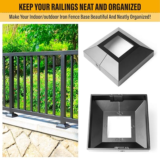 2" Post Base Cover and Skirt, Indoor/Outdoor Iron Deck Railing, Stair Post Decorative Covers (8Pack-Black)