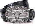 SANSTHS Western Cowboy Belts for Men Women, Mens Western Belt Bull Buckle Country Belt Cowboy Leather Belt for Jeans