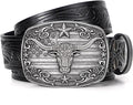SANSTHS Western Cowboy Belts for Men Women, Mens Western Belt Bull Buckle Country Belt Cowboy Leather Belt for Jeans