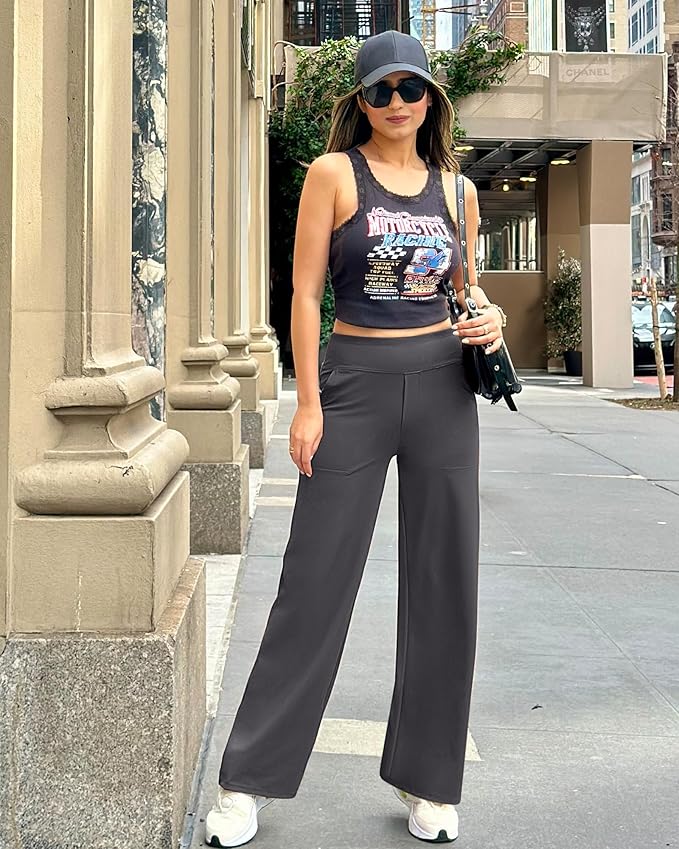 G4Free EverGoing Yoga Pants Women Wide Leg Pants with Pockets High Waist Stretch Dress Casual Sweatpants Petite/Regular/Tall