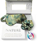 SILK & WILLOW - Botanical Print Pure Mulberry Silk Eye Mask & Scrunchie Gift Set, Luxurious Sleep Eye Mask & Hair Accessory Bundle, Durable Nature-Considerate Wellness Gifts for Women, Seascape