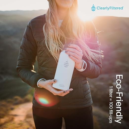 Clearly Filtered 32oz Water Bottle/Targets 200+ Contaminants/Double-Wall Insulated Stainless Steel Filtered Water Bottle BPA/BPS-Free Phthalate-Free Filters Fluoride Lead Chlorine (Sage Gray)