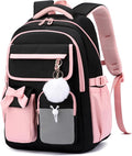 Girls Backpack School Bags Kids Elementary School Backpack for Girls Teens Cute Childrens Bookbags Casual Back Packs, Black Pink