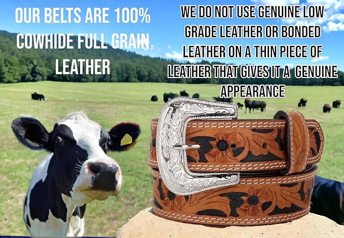 F&L CLASSIC mens Western full grain Leather belt Strap w/Snaps for Interchangeable Buckles, USA,