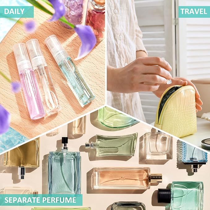 Zhehao 1 Pcs Mini Spray Bottles 5 ml Clear Glass Perfume Bottles Refillable Fine Mist Perfume Atomizer Portable Empty Sample Containers for Cleaning, Essential Oils, Travel (Clear Cap)