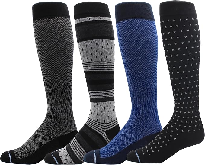 Dr. Motion 4 Pairs Men's Athletic Traveler Graduated Compression Knee High Socks