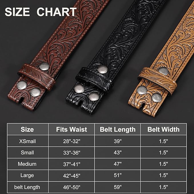 SANSTHS 3 Pack Western Belts for Men Woman without Buckle, Cowgirl Cowboy Belt for Buckle Western Leather Belt for Jeans