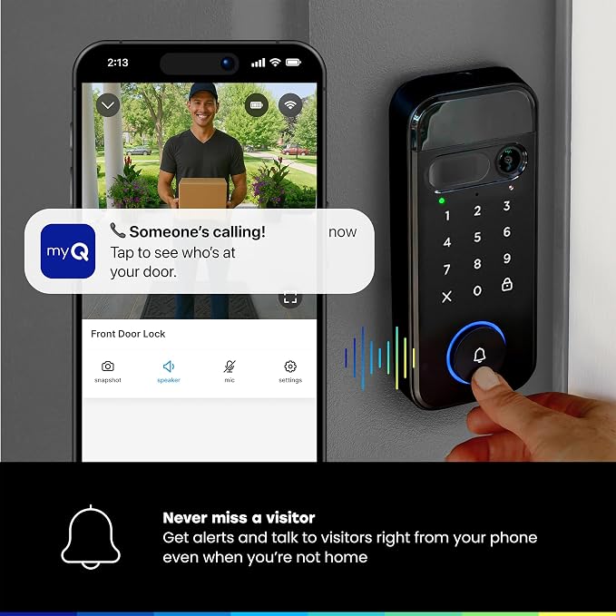 myQ Secure View™ 3-in-1 Smart Lock with 2K HDR Video Doorbell Camera, Face Access, Fingerprint Access, PIN & App Control — Intelligent Entry with Built-in Camera, Color Night Vision & Two-Way Audio