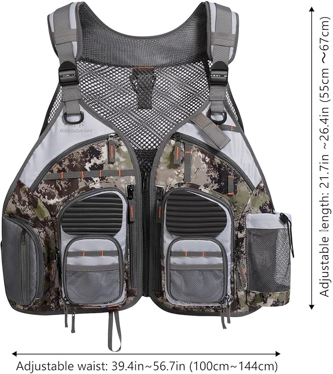 BASSDASH Strap Fishing Vest Adjustable for Men and Women, for Fly Bass Fishing and Outdoor Activities