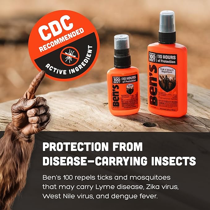 Ben's 100 Tick & Insect Repellent - Alcohol-Free DEET Insect Repellent Pump Spray - Offers 10 Hours of Protection for Adults & Children -3.4 Fl Oz (2 Pack)