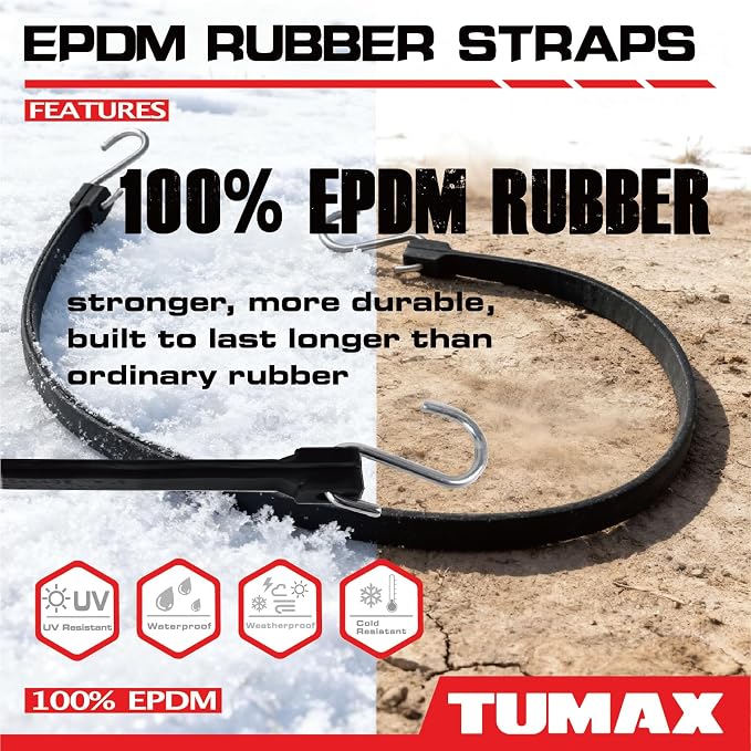 15" Heavy Duty Bungee Cords with Hooks, 100% EPDM Rubber Tarp Straps for Tarps, Cargo, Motorcycle, Securing Truck Tarps, Canopy, Camping Gear- 30PCS