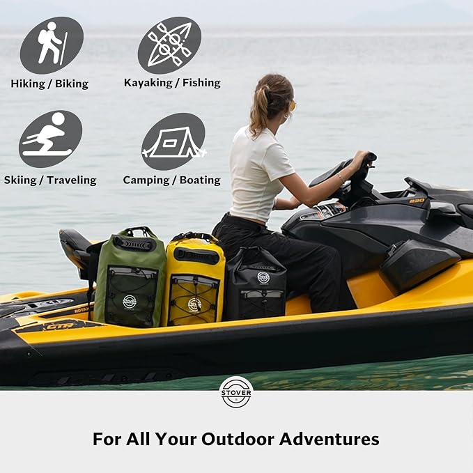 STOVER 5/10/25/30/40/55L Waterproof Dry Bag- Roll-Top Backpack w/Phone Case- Kayaking, Hiking, Camping, Boating- Men/Women