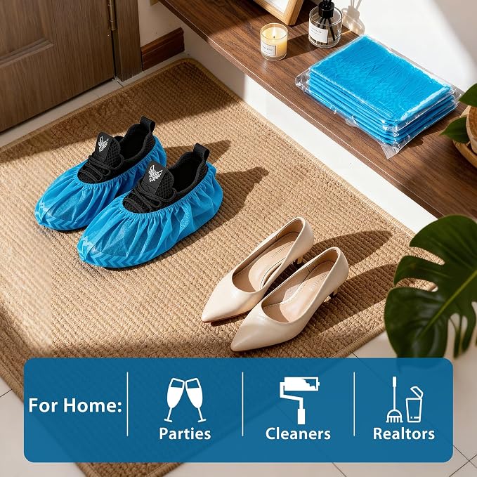 X-Large Shoe Covers Disposable [200-Pack] - Blue Non-Woven Fabric Disposable Shoe Covers for Indoors, Fits Men's Size 13 | Durable, Slip-Resistant Boot Covers | Protect Floors, Shoes & Booties