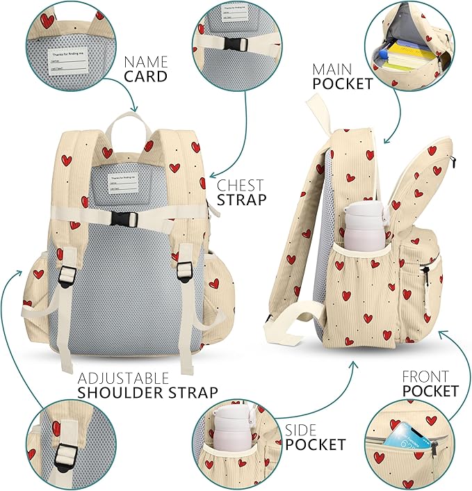 atgark Corduroy Toddler Backpack for Girls 2-5: Preschool Backpack for Girls