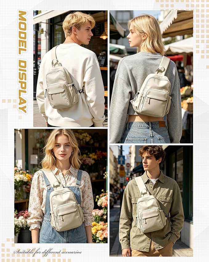 SEAFEW Khaki Small Sling Bag for Men Women, Mini Anti Theft One Strap Motorcycle Backpack, Sling Chest Bag Fanny Back Pack for Casual Travel Hiking Sport Gym