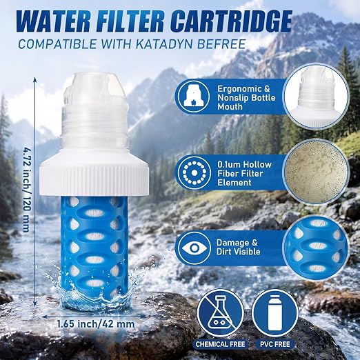 Hushee 1 Pcs Water Filter Cartridge Replacement Compatible with Katadyn BeFree Soft Bottles, 42 mm Caps, Perfect for Hiking, Running, Backpacking, Endurance Sports