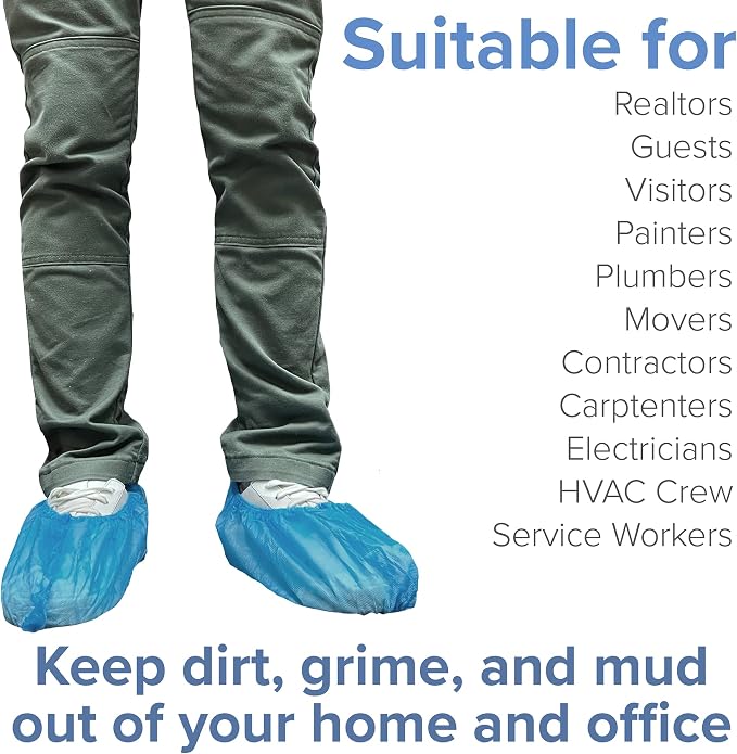INNOVATIVE HAUS 100 Pack Extra Large Disposable Boot and Shoe Covers - Black and Blue Non-Slip, Water Resistant, Indoor Use