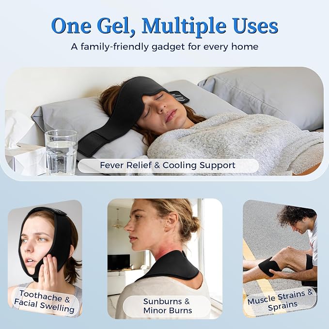 Cooling Gel Eye Mask Sleep: FSA -HSA Eligible, Cold Compress for Puffy Eyes & Migraine Relief - Reusable Gel Weighted Sleeping Mask for Dark Circles & After Surgery, Eye Care,Ice Pack for Eyes, Black