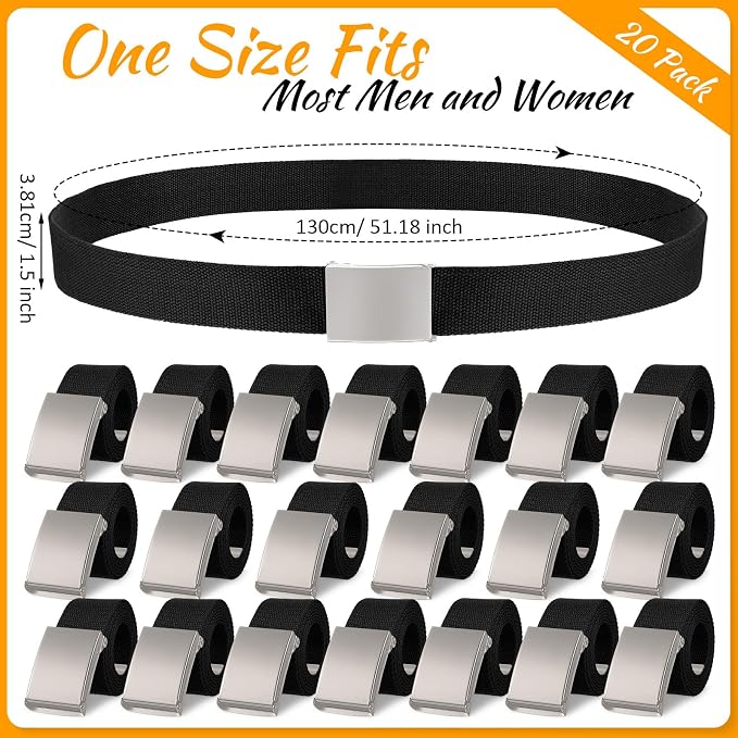 Yahenda 20 Pcs Web Belt for Men Women Belt Adjustable Canvas girdle Golf Strap with Military Buckle Casual Web girdle