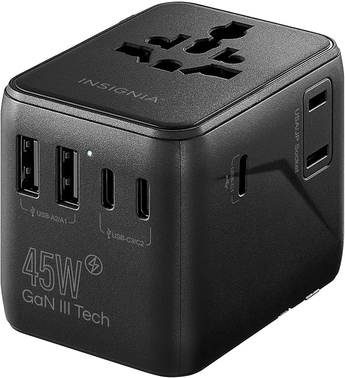Insignia All-in-One Ground Travel Adapter Converter Series with USB Ports (45W All-in-1 Travel Adapter)