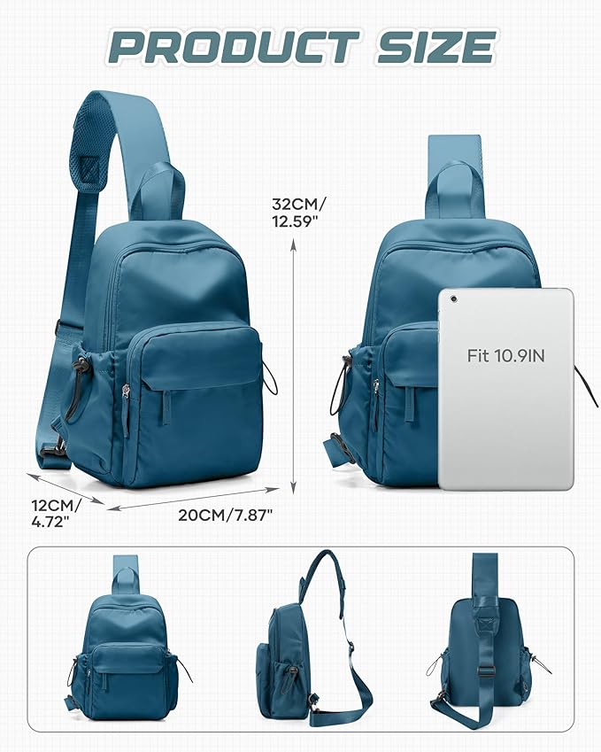 Blue Crossbody Sling Backpacks Sling Bag for Men Women, Small Shoulder Backpack, Anti Theft One Strap Motorcycle Backpack, Mini Tactical Chest Bags Daypack for Casual Travel Hiking Gym Outdoor Sports
