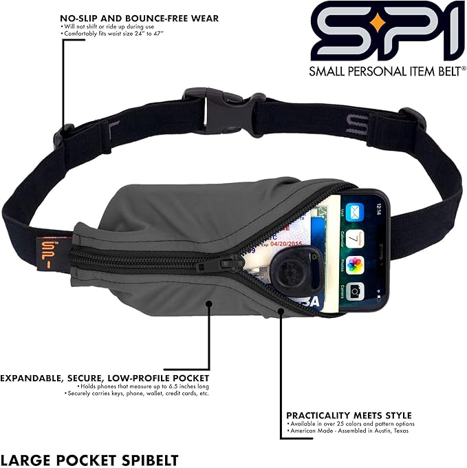 SPIbelt Running Belt Original for Women Men, Phone Holder for Running, Running Fanny Pack, Holder for Phone, Running Waist Pack, Adjustable Waist, [Fits All Phones]. Rave with Black Zipper