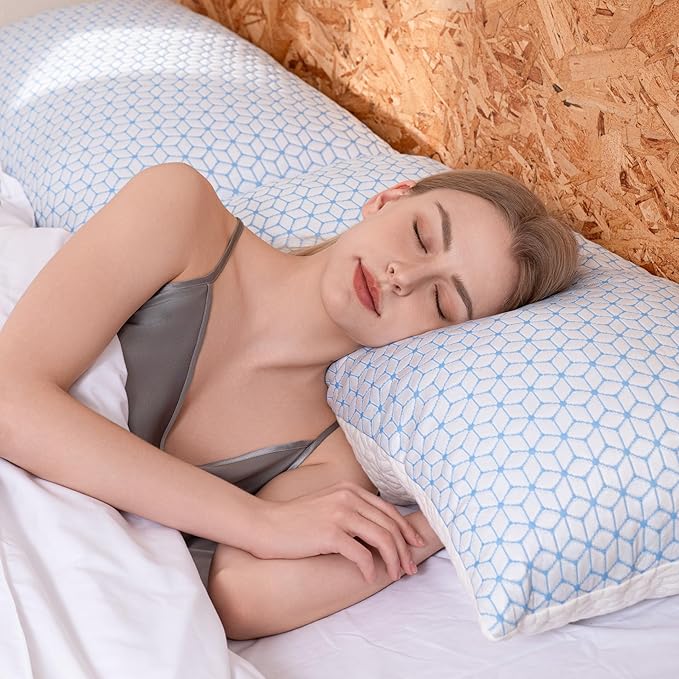 Love Attitude Bed Pillow Queen Size 1 Pack, Shredded Memory Foam Pillow Adjustable，Cooling Pillow Soft and Supportive for Side Back Stomach Sleepers