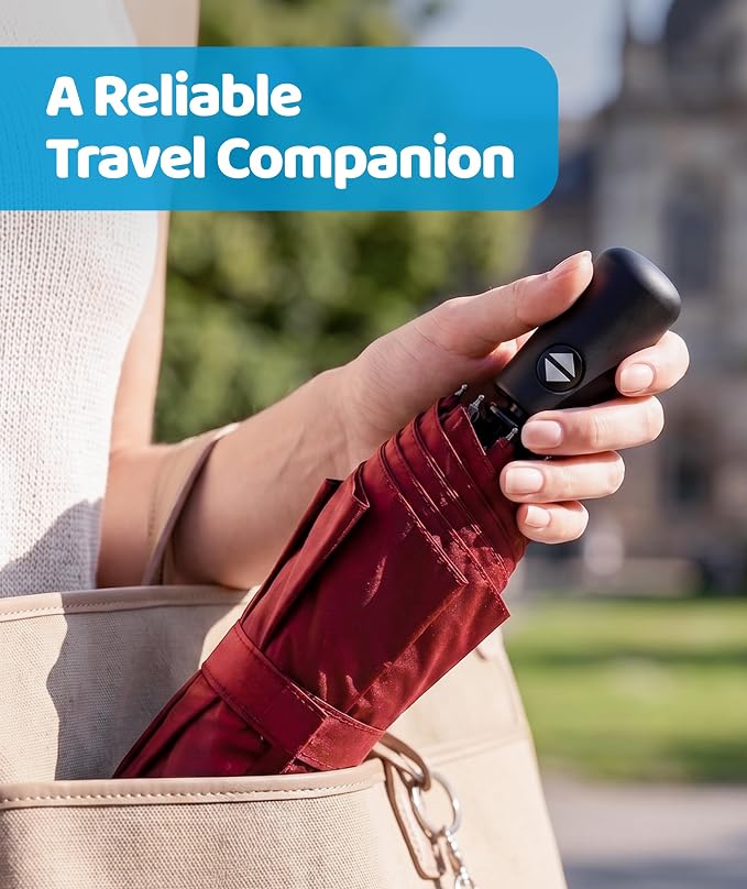Rain-Mate Windproof Compact Umbrellas for Rain - Strong Reinforced Fiberglass Rib Design & Auto Open & Close - Portable Folding Travel Umbrella - Lightweight & Packable for Women & Men, Easy Collapse
