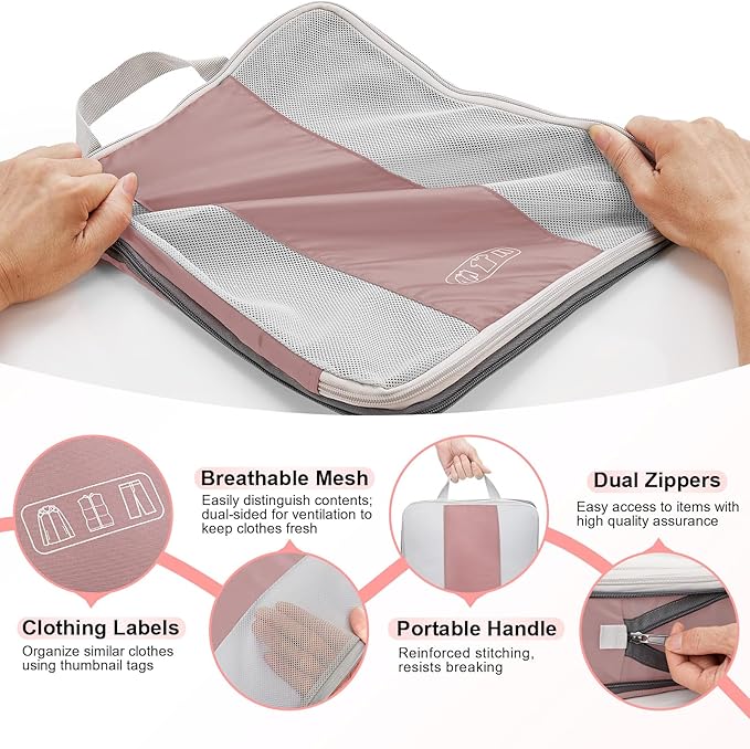10 Set Compression Packing Cubes for Travel Essentials,Compressible Expandable Packing Cubes for Suitcase,OlarHike Luggage Garment Bags for Travel,Handy Helper for Organizing Clothes(Light Coral)