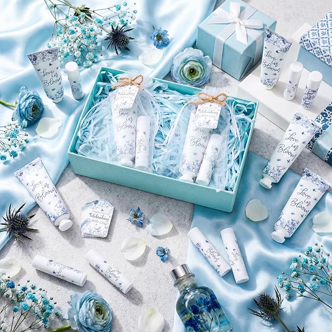 24 Sets Blue Floral Love Is in Blooming Hand Cream and Lip Balm Gift Love Is in Blooming Bridal Shower Favors for Guest Travel Size Hand Lotion and Lip Balm Bulk Bridal Shower Birthday Party Supplies