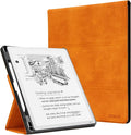 CoBak Case for 11" Kindle Scribe 3rd Generation 2025, Kindle Scribe Colorsoft with Two Viewing Angles - All New PU Leather Cover with Auto Sleep Wake, Pen Holder. Orange Crossgrain