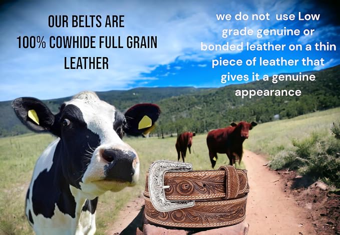 F&L CLASSIC mens Western full grain Leather belt Strap w/Snaps for Interchangeable Buckles, USA,