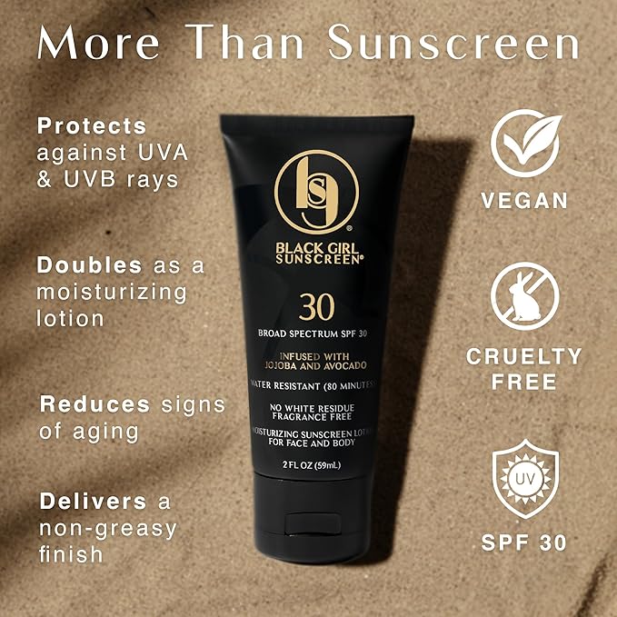 Black Girl Sunscreen SPF 30 for the Face & Body - Moisturizing Sun Protection, SPF 30, Sun Lotion for Women, Ultra Sheer, Travel Size, No White Cast for Melanin Rich Skin - 3 fl oz, 2-Pack