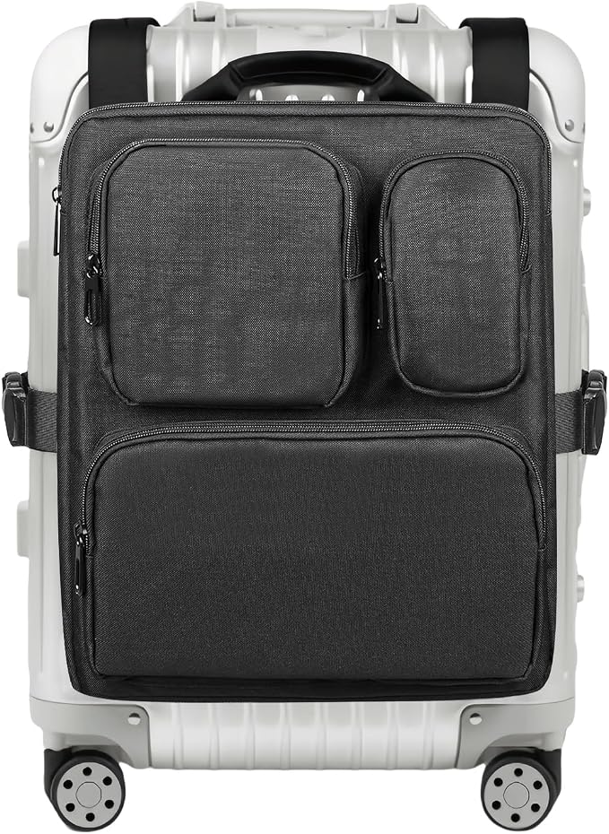 Adjustable Over Luggage Organizer for Hanging Extra Bag, Hands-Free Multi Travel Accessory for Business Trips & Vacations, Fits Most Suitcases & Laptop (Black-3)